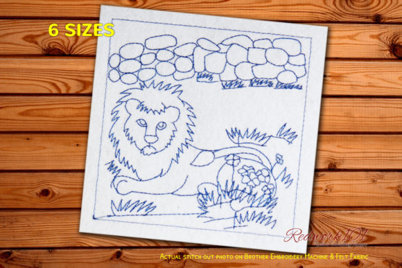 Lion Sitting in Jungle Redwork Review