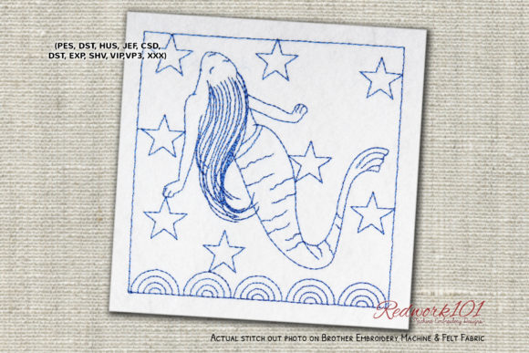 Reviewing Mermaid Looking at Stars Redwork for Brand Use